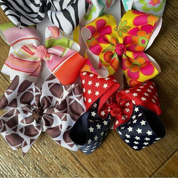 Handcrafted Large Boutique Style No-Slip Grippy Hair Bow Bundle Set of 10 - Picture 2 of 7